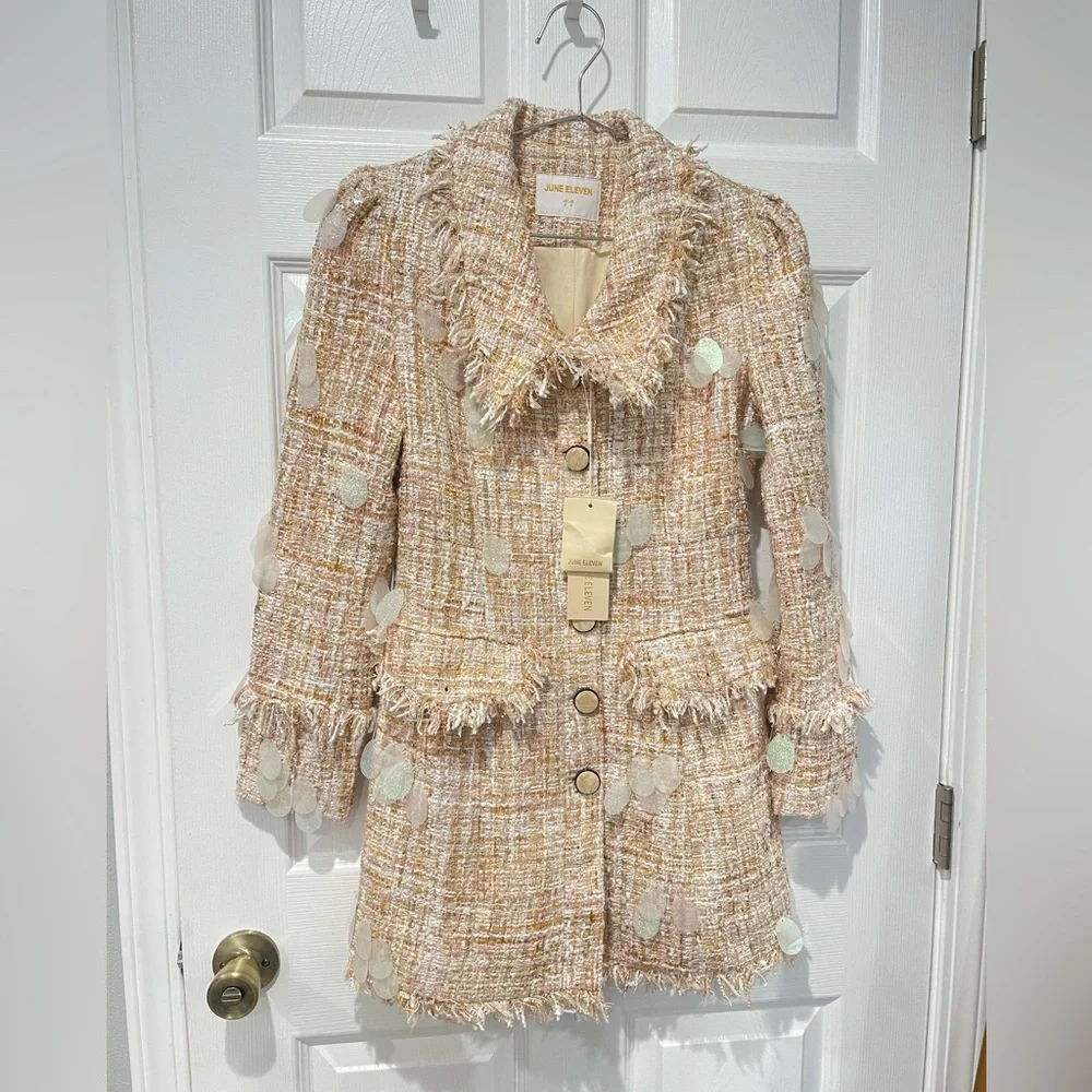 June Eleven Tweed Blazer Dress with Fringe Details - Picture 6 of 11